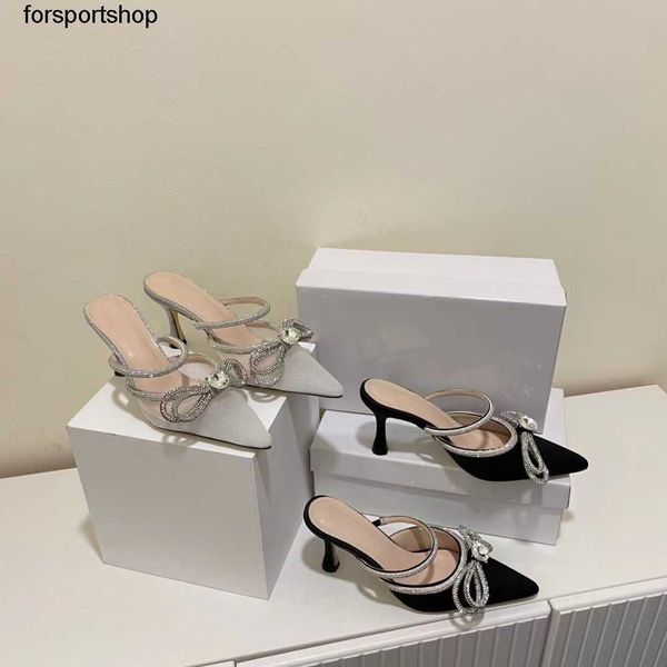 

luxury designer slippers rhinestone bowknot high-heeled slipper women summer new thin heel sandals, Black