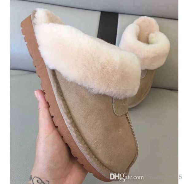 

plus size with box designer womens furry slippers cowhide stuff home plush slipper 2021 winter warm cotton shoes, Black