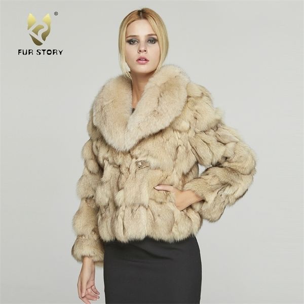 

womens fur faux real coat luxury big collar solid casual winter thick warm jacket story fs010220 220929, Black