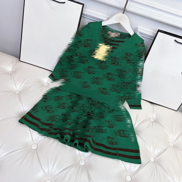 

fashion girl sweater dress 2pcs/set luxury designer toddler girls dresses knitted letter printed party prom birthday baby kids children gown, Red;yellow