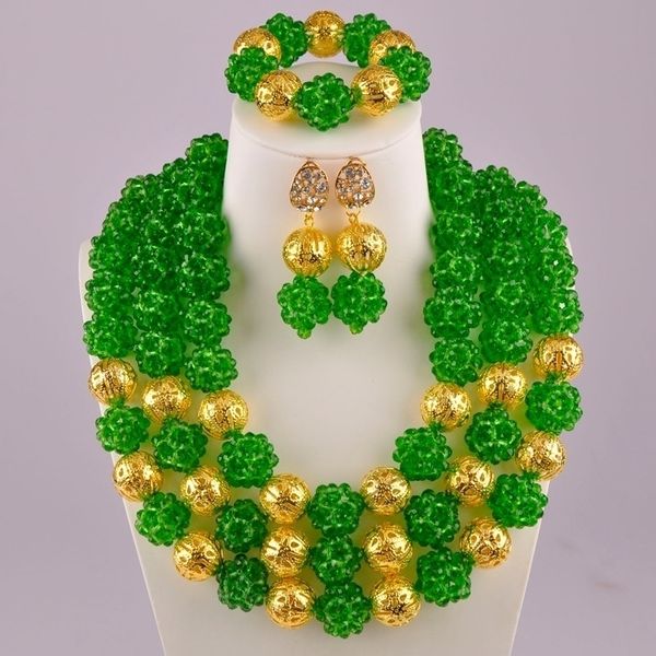 

wedding jewelry sets green african set nigerian beads 220929, Slivery;golden