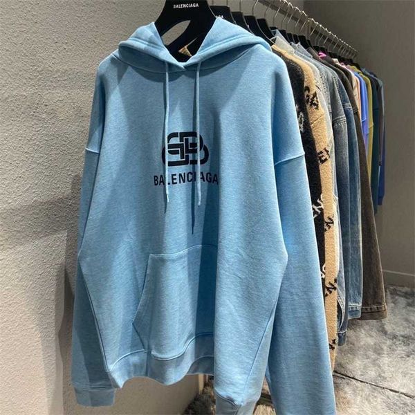 

hoodie balencalga original high edition paris hoodie autumn and winter buckle washing old couple loose large hoodie for men and women, Black
