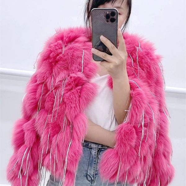 

womens fur faux luxurious arrivals genuine real natural fur coat women fashion jacket 220929, Black