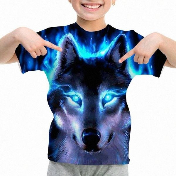 

women's t-shirt boys animal wolf t shirt summer clothes printed tshirt for kids girls tee children clothing casual streetwear o4vf#, White