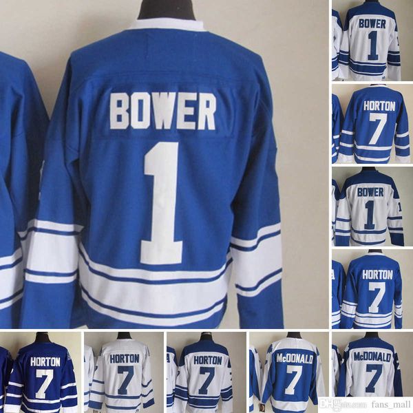 

movie ccm vintage ice hockey 1 johnny bower jerseys 7 tim horton men embroidery jersey white blue green, Black;red