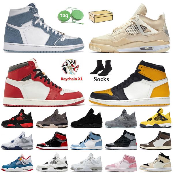 

2023 women mens jumpman 1 basketball shoes denim 1s sail 4s lost found taxi patent bred midnight navy 4 dark mocha white university