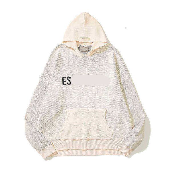 

es hoodies men's hoodies sweatshirts ess chest letter high street hooded knitted sweater plush thickening ladies warm hoodie winter aut, Black