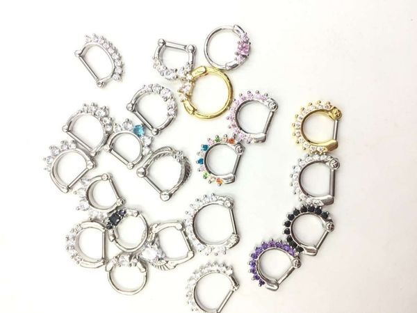 

labret lip piercing jewelry belly chains lot 50pcs steel cz clicker 16g hoop septum jewerly nose ring body piercing jewelry 220930, Black