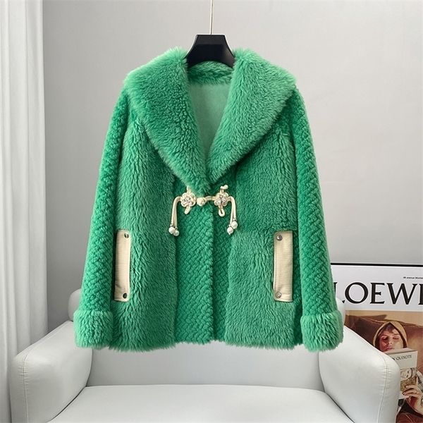 

womens fur faux fur pudi women elegant genuine wool fur winter warm jacket fashion design coat ct239 220929, Black