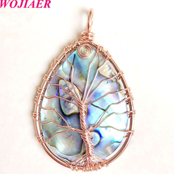 

natural abalone shell tree of life pendants wire wrap round/water drop/oval shells charmy for jewelry making diy necklace bv917, Silver