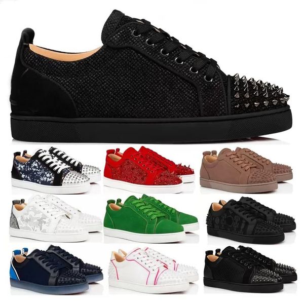 

2022 men designer shoes red bottoms loafers rivets low studed casual shoes designers shoe mens women fashion sneakers trainers with box size, Black