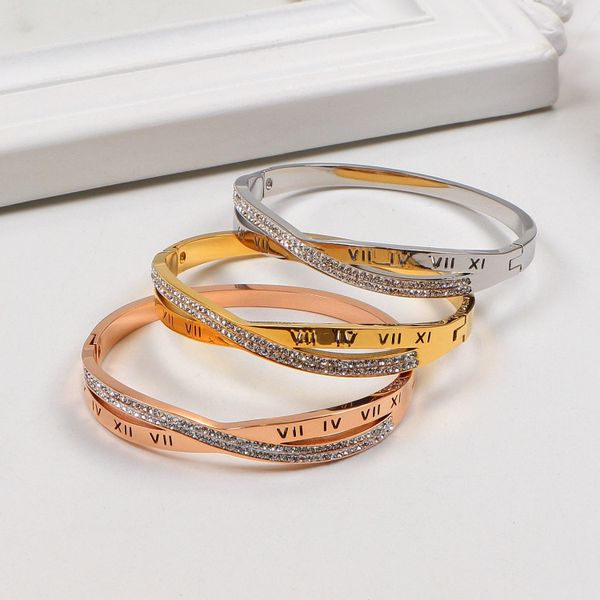 

womens lovers bangle mens bracelet couple stainless steel designer jewelry luxury diamond roman numeral bracelets gold plated cuff bangles, Black