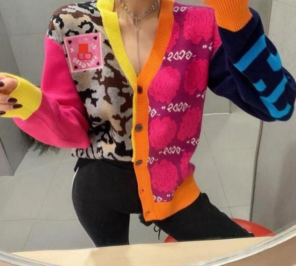 

designer women sweaters long sleeve casual cardigan v-neck patchwork knit sweater spatching letter print jacket, White;black