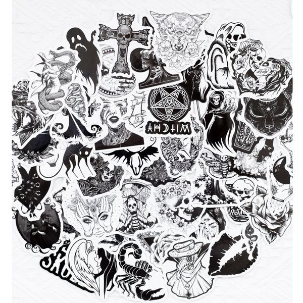 

50 pcs goth stickers pack vinyl sticker pack glossy black and white skull