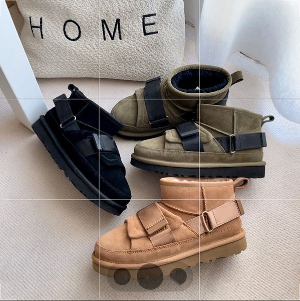 

classic mini australian boot winter warm fur designer boots men fashion real leather buckle ankle motorcycle bottes australia, Black