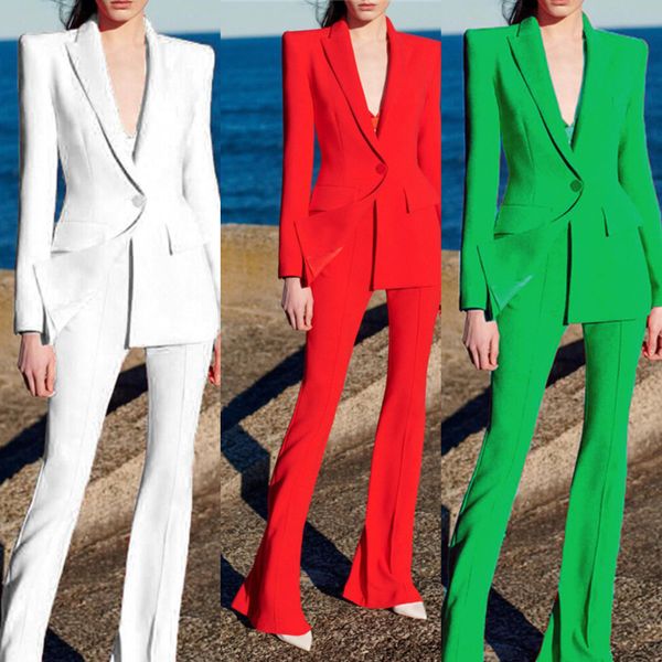 

autumn office lady classic suits one-button blazer and flare pants with high-quality, White;black