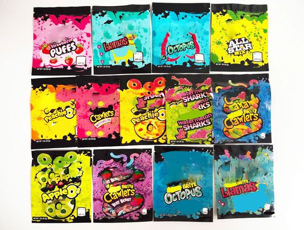 

12 type mylar bag edibles gummies packaging resealable zipper pouch 600mg custom strawberry watermelon ocs yellow peach apple