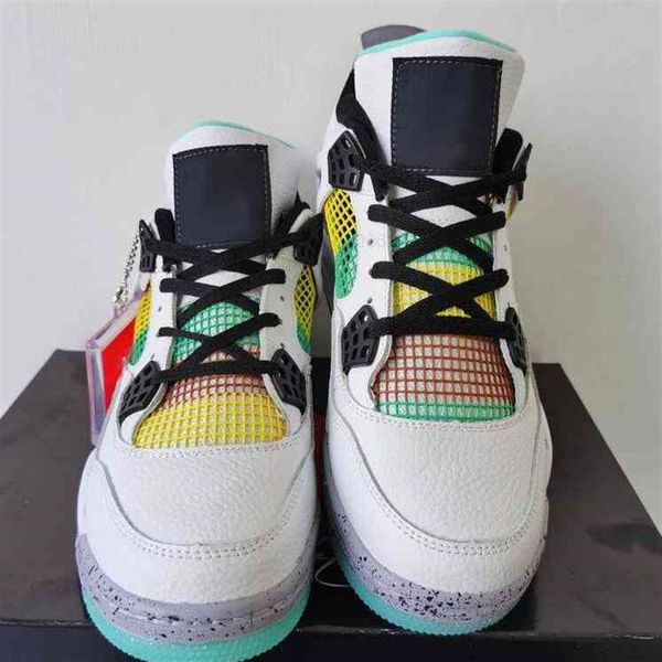 

kids big boy shoes rasta 4 4s for men carnival lucid green white leather sport sneakers baskets trainers zapatos chaussure248n, Black