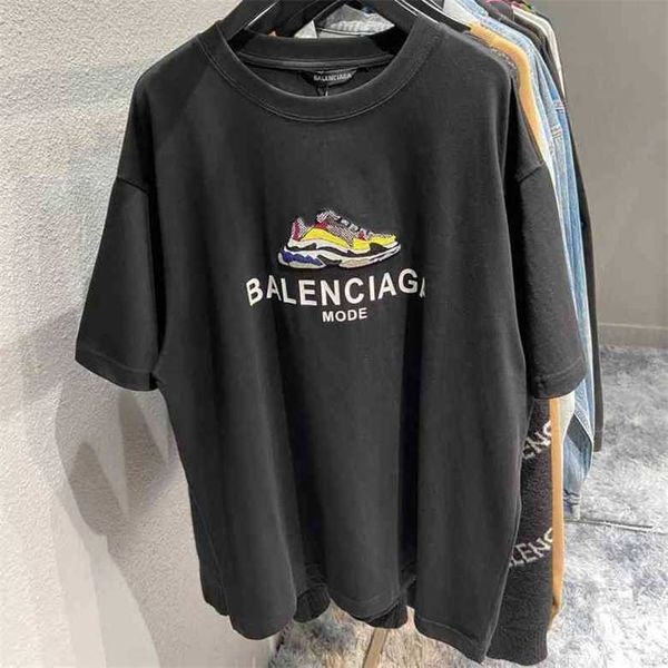 

balencaigass t shirt front classic original embroidered paris daddy shoes letter printing round neck looseono4, White;black