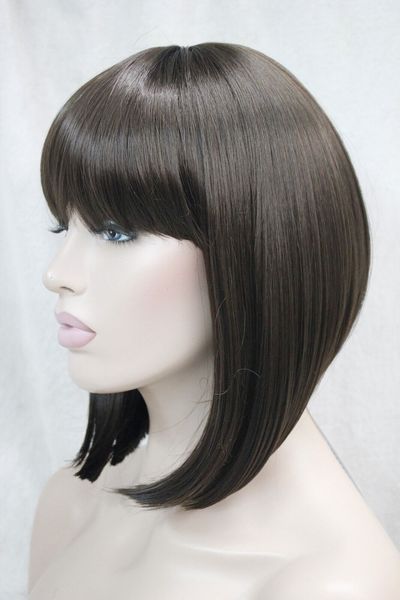 

new fashion cute bob brown wig straight short synthetic full women's wigs, Black