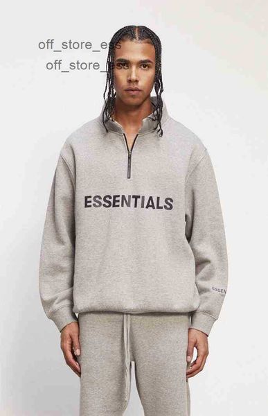 

sweatshirts men's hoodies essentials hooded fog double thread esstnials high street half zipper chest letter stand collar men's an, Black