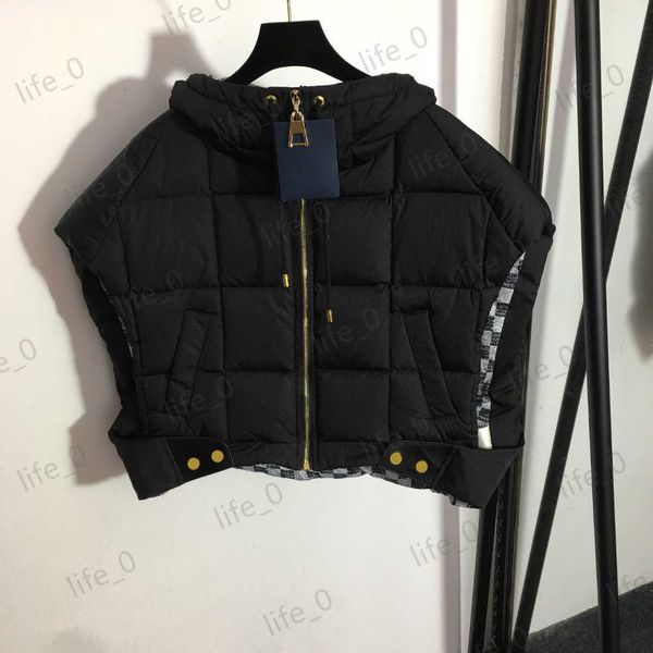 

designer brand down jackets metal zipper drawstring hoodies zip printing lining sleeveless puffer coats fashion womens winter jacket 1970, Black