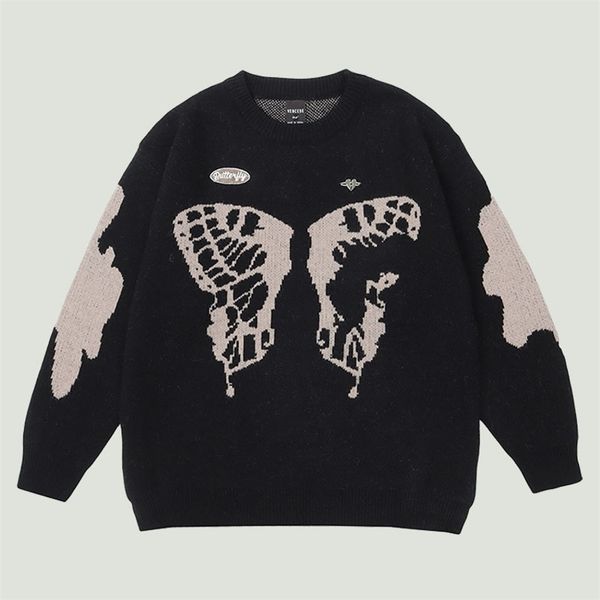

men's sweaters streetwear knitted jumper hip hop harajuku butterfly graphic printed fashion oversized casual pullovers couples 220930, White;black