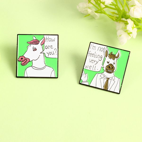 

greetting letter horses brooches for women cartoon animal theme enamel paint lapel pins badges gift bag accessories collar pin, Gray