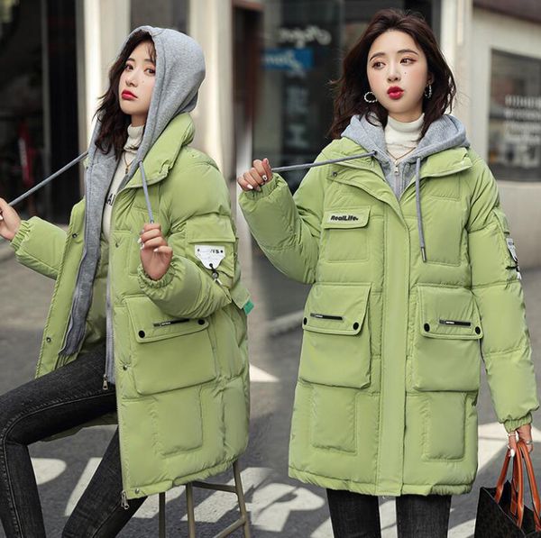 

women's warm parkas jacket plaid fake two pieces quilted cottons jacket long sleeve cotton jackets, Black