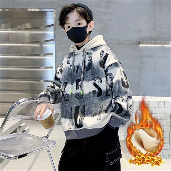 

boys' plush and thick hoodie 2022 winter children's casual warm coat gc1660, Black