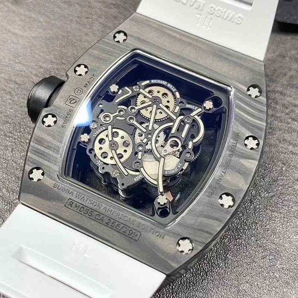 

watch designer richa milles business leisure rm055 fully automatic mechanical carbon fiber case white rubber band male c7h4 qtbc, Slivery;golden