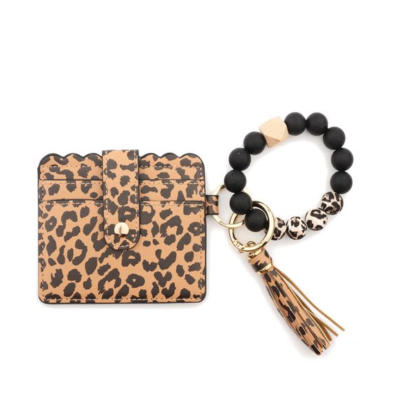 

keychains silicone bead bracelet card holder leopard print pu tassel ladies wallet leather keyring luxury recto verso geometric travel, Silver