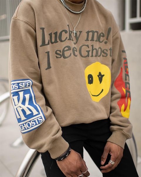 

cpfm pullovers kanyes i see ghost foam print crewneck sweatshirt plus size women's sweater men's hoodies sweatshirts oversize swea, Black