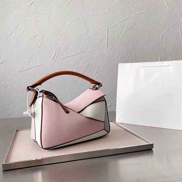 

summer bags loewss designer handbags bag spring color leather two-layer cow matching geometric portable shoulder cross carrying women's
