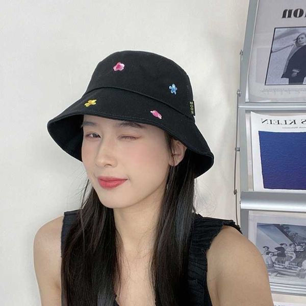 

stingy brim cotton embroidery bucket fisherman outdoor travel cap s for men and women flower embroidered sun hat 0929, Blue;gray