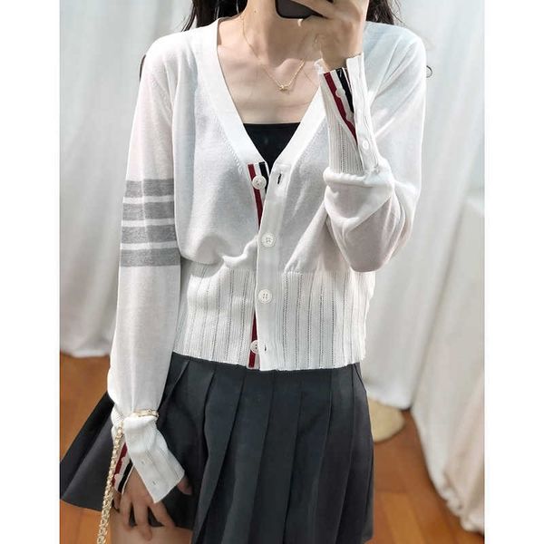 

tb sun protection clothing ice silk knitted sweater thin cardigan women's summer shawl outside with air conditioning shirt, White;black