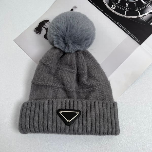 

caps designers beanie winter cap luxurys hat bonnet solid color letter wool caps christmas gift warm hats hair ball can be removed triangula, Blue;gray