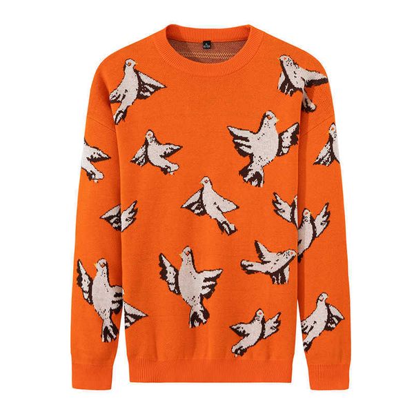 

men's sweaters varsanol o neck knitted pullovers sweater men winter loose longsleeve mens clothes oversized sweater printed bird pull h, White;black