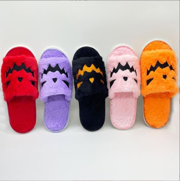 

slippers designer shoes fashion anti-slip female slides women furry fluffy faux fur warm indoor, Black