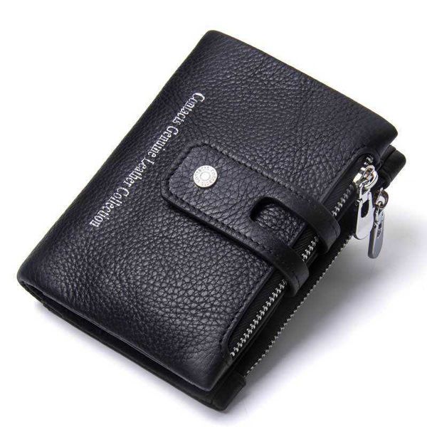 

hbp european and american fashion short wallets double zipper buckle purse men retro leather men's bag casual zero wallet, Red;black