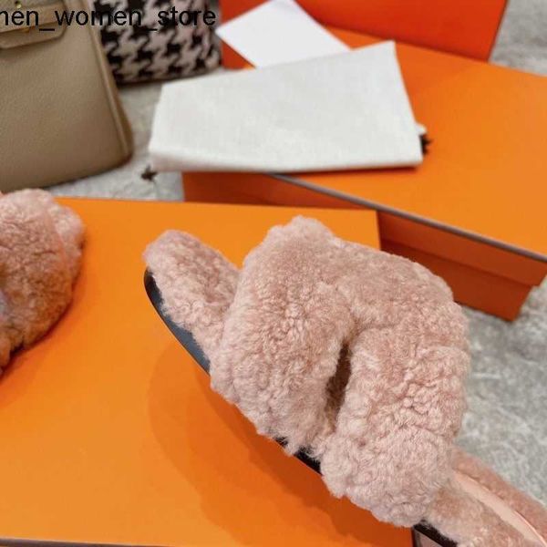 

designer slippers net red teddy h wool slipper women one piece flat bottom outer leather slides, Black