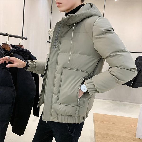 

men's designer down jacket fashion classic winter coats thick warm windbreaker bomber jackets cotton male overcoat outerwear hooded par, Black