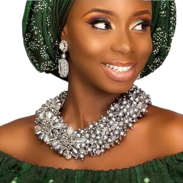 

wedding jewelry sets dubai fine for women bridal statement necklace bling costume african nigerian 220929, Slivery;golden