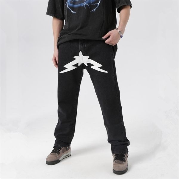 

mens jeans fashion stars print black baggy men jeans pants y2k clothes hip hop straight elegant denim trousers pantalones hombre 220930, Blue