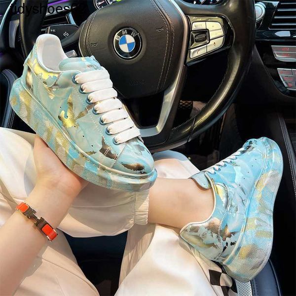 

casual shoes male gray mcqueenss hand-painted graffiti fashion muffin shoes lace up high rise lovers thick soled shoes