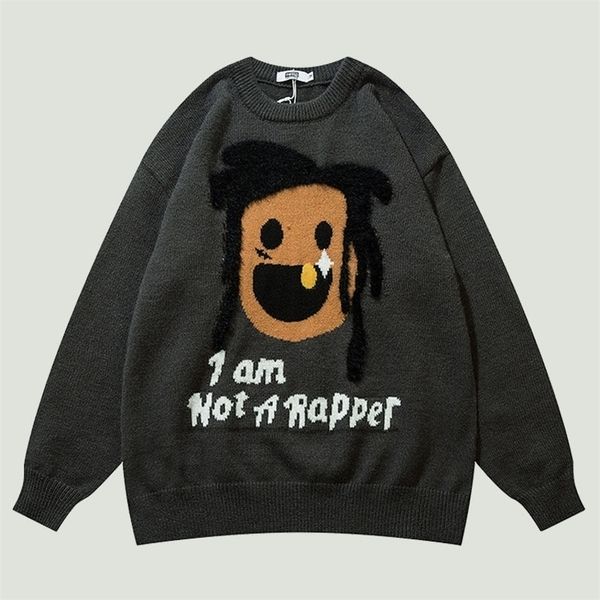

men's sweaters streetwear knitted jumper men hip hop harajuku funny graphic cartoon embroidery fashion oversize casual pullover 220930, White;black
