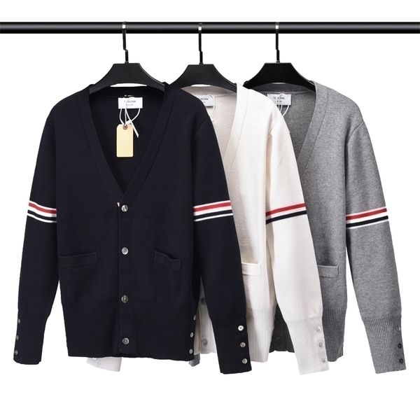 

mens sweaters tb cardigan wool sweater striped knitted outerwear vneck jacket long sleeve korean design 220929, White;black