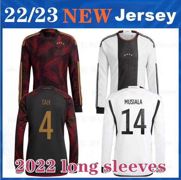 

2022 hummels soccer jersey 22 23 kroos gnabry werner draxler reus muller gotze football shirt germanys men kids kit long sleeves, Black;yellow