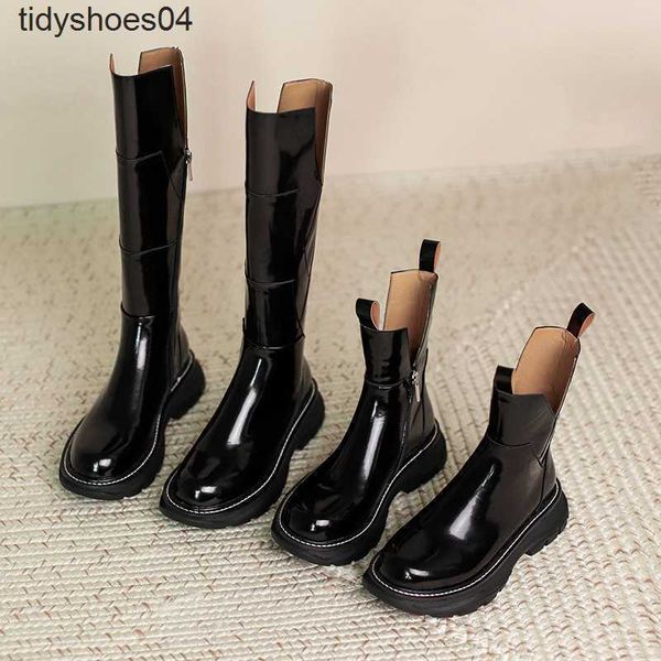 

mcqueens same designer british style martin boots women's patent leather thick bottom 2021 autumn and winter new long tube is thinner t, Black