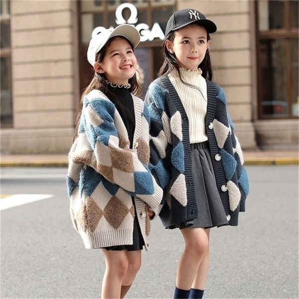 

pullover winter clothes for girls knitted sweater kids cotton long sleeve single breasted cute cardigan outwear 220929cj, Blue